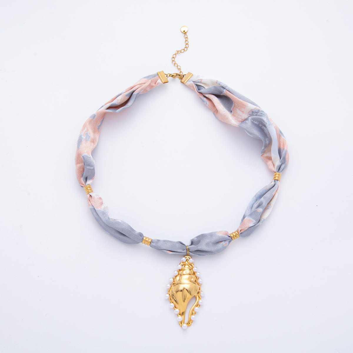 Stainless Steel Conch Sea Shell, Religious Cross Smooth Silk Scarf Handmade Necklace | WA-3779 WA-3780