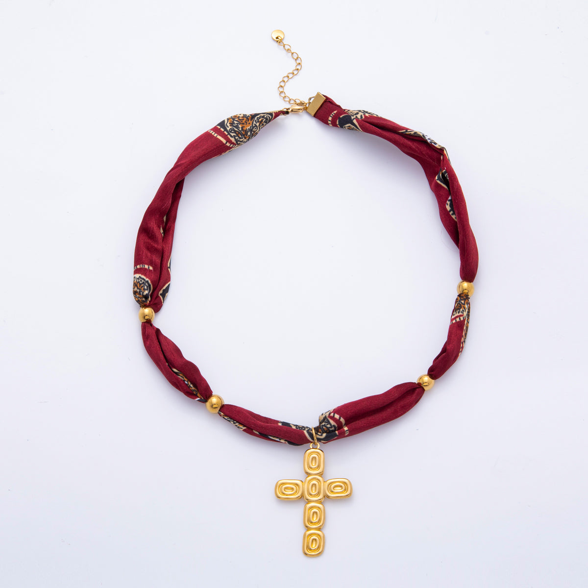 Stainless Steel Conch Sea Shell, Religious Cross Smooth Silk Scarf Handmade Necklace | WA-3779 WA-3780
