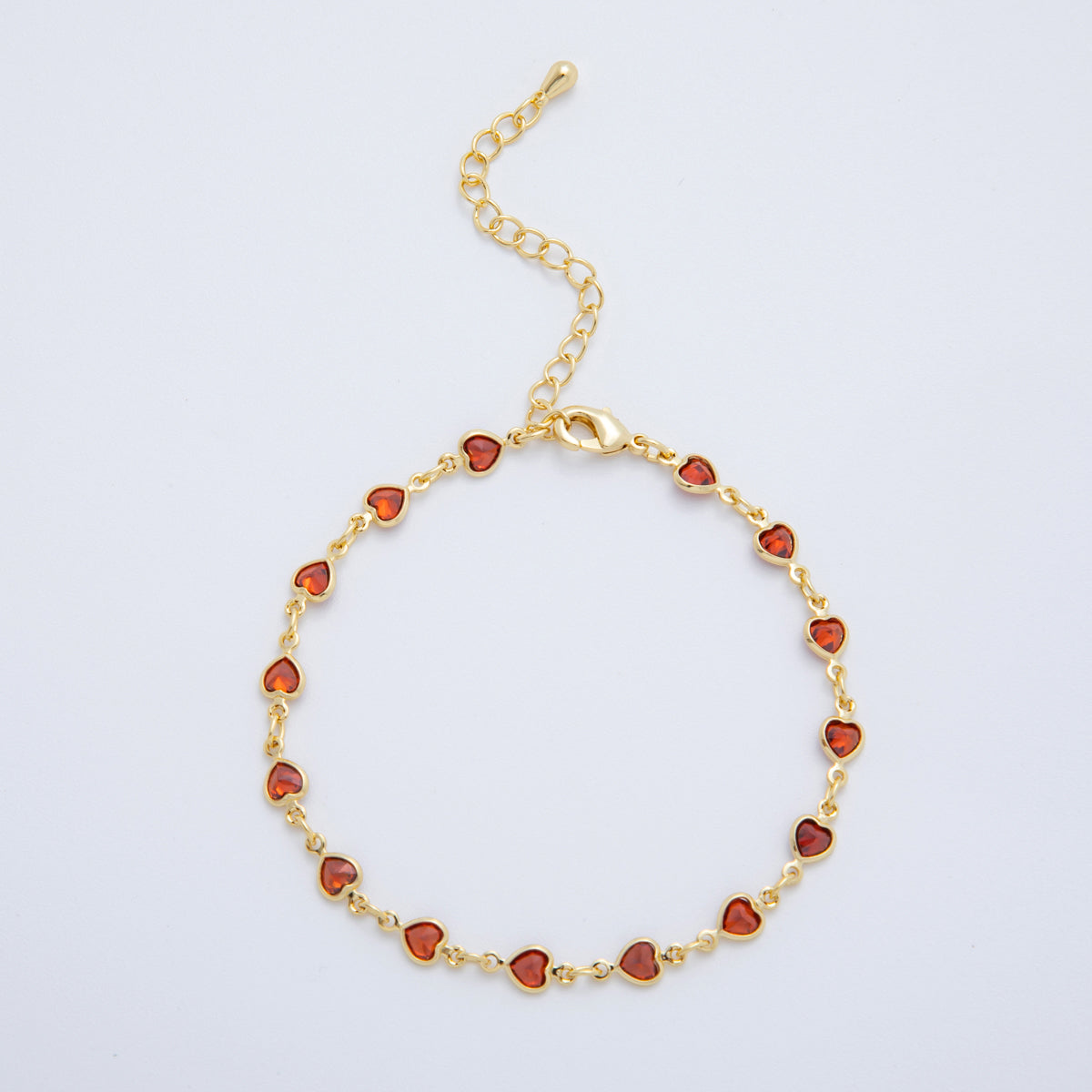 18K Gold Filled Clear, Multicolor, Red CZ Heart Star Sideway Straight 6.9 Inch Bracelet | WA-3781 - WA-3782