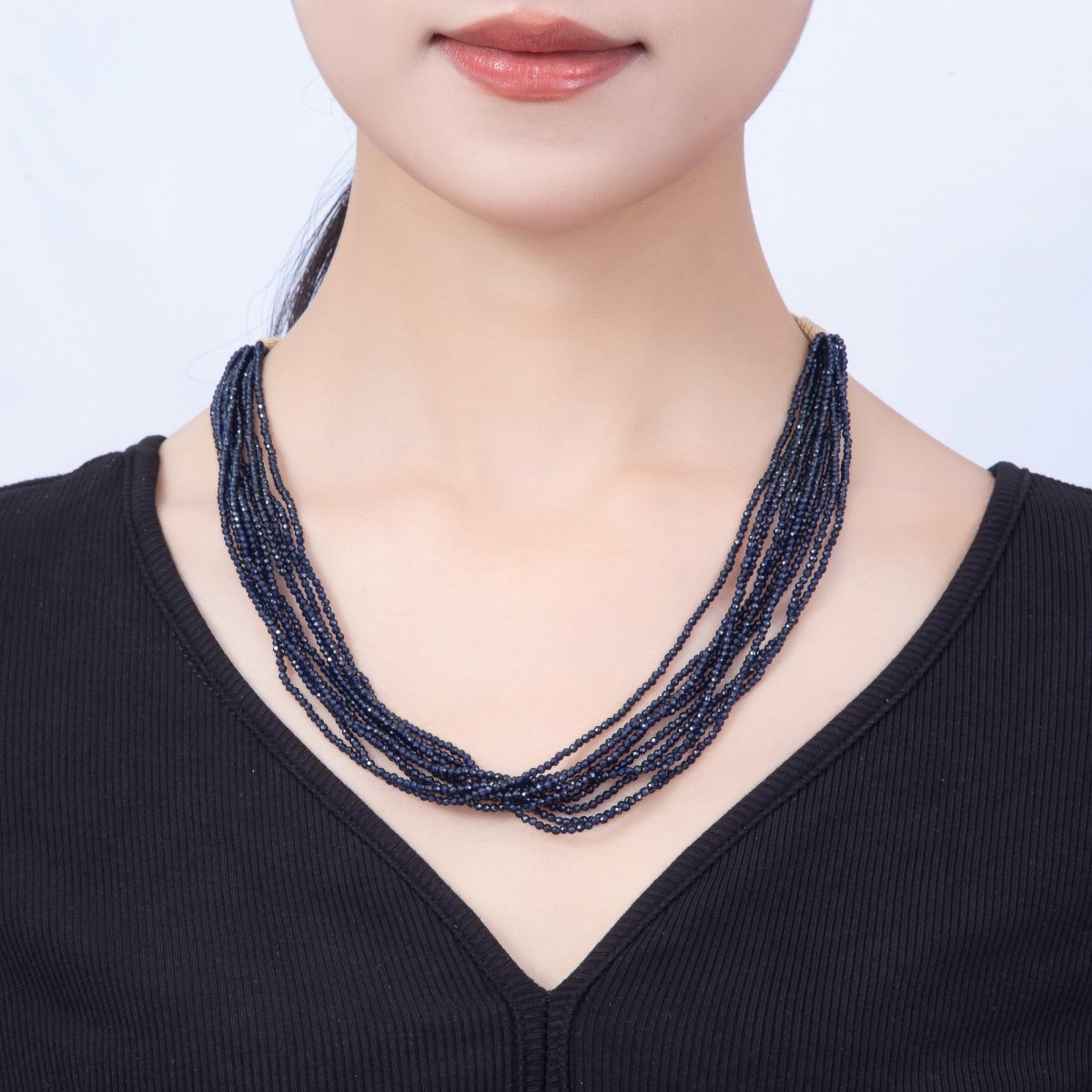 2mm Multi Layer Multifaceted Crystal Gemstone Chain 14 Inch Bolo Adjustable Necklace | WA-02563 - DLUXCA