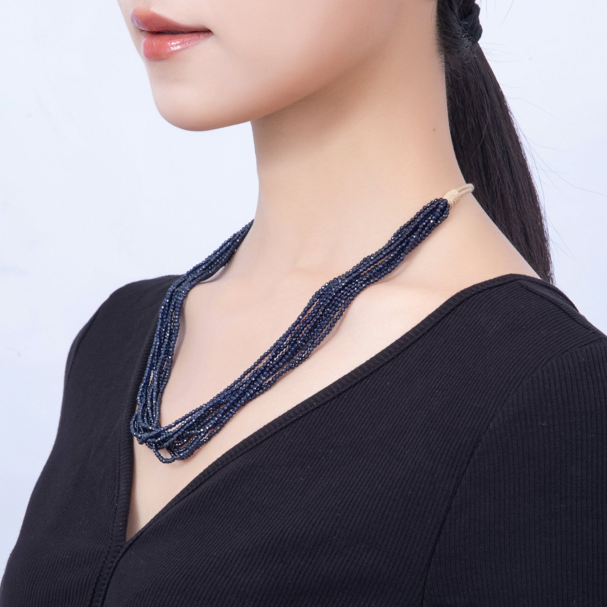 2mm Multi Layer Multifaceted Crystal Gemstone Chain 14 Inch Bolo Adjustable Necklace | WA-02563 - DLUXCA