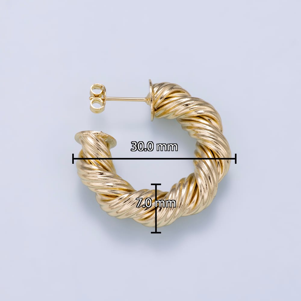 16K Gold Filled 30mm Minimalist Twist Croissant C-Shaped Hoop Earrings | Earrings-01267