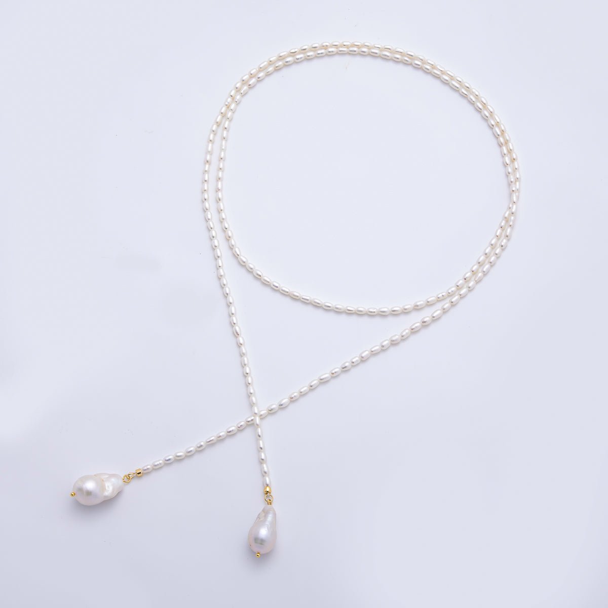 3.3mm Natural Baroque freshwater Pearl Drop Lariat Chain Necklace | WA - 3793 - DLUXCA
