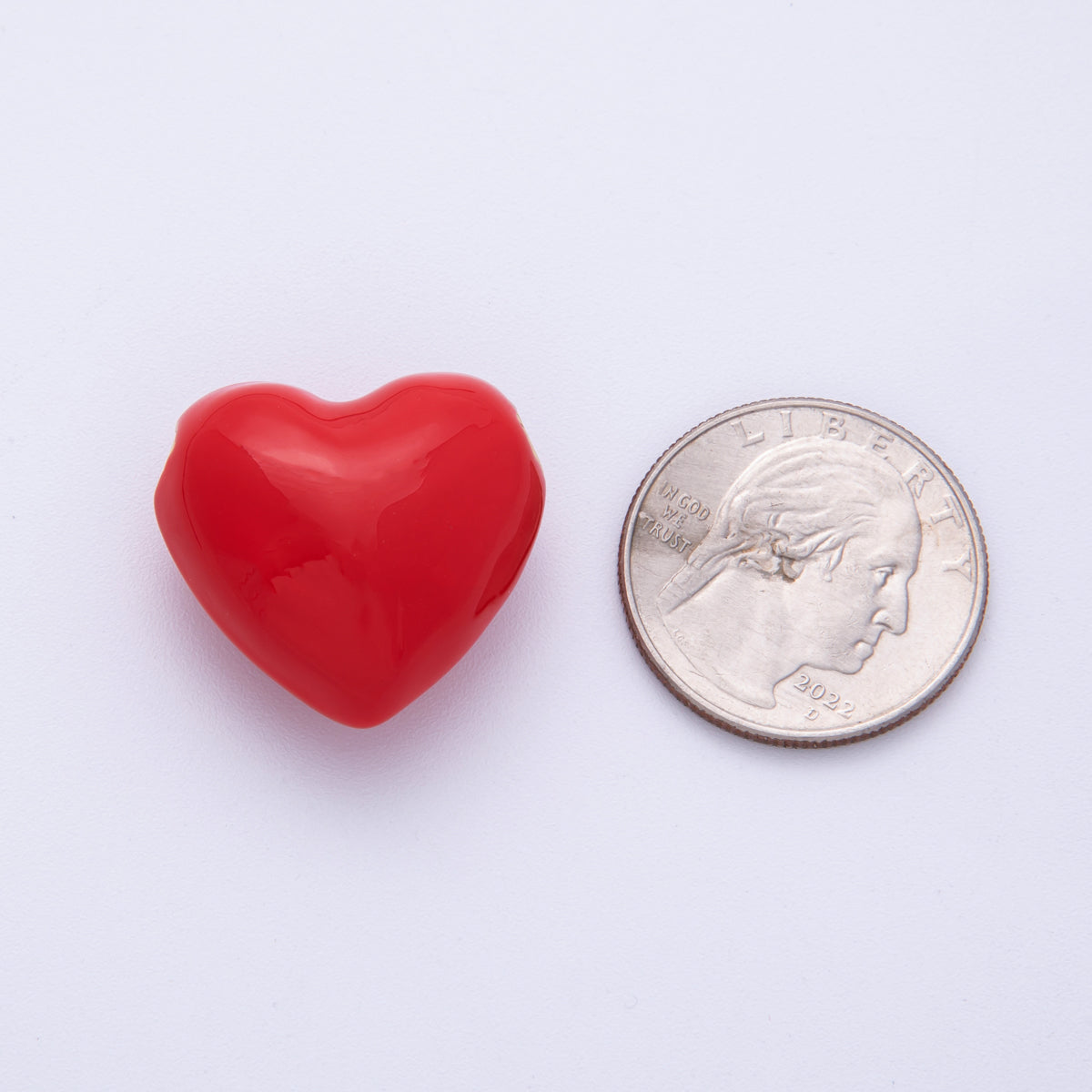 16K Gold Filled 24mm Red Enamel Chubby Heart 3D Multidimensional Bead | Beads-00021