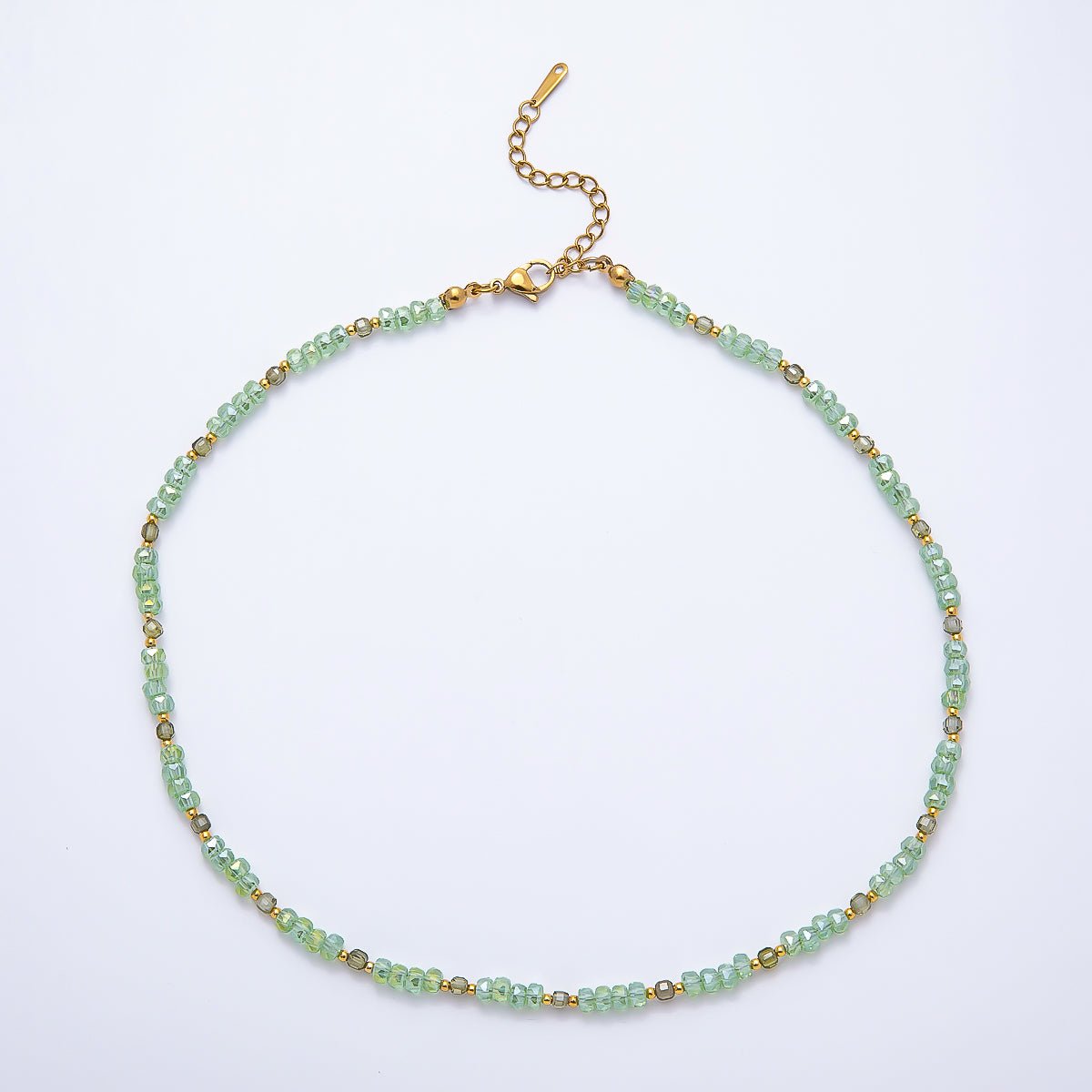 3mm Blue, Pink, Clear AB, Peach, White, Green Tube Rondelle Multifaceted Crystal Gemstone Chain 16 Inch Necklace | WA-00898 ~ WA-01015 - DLUXCA