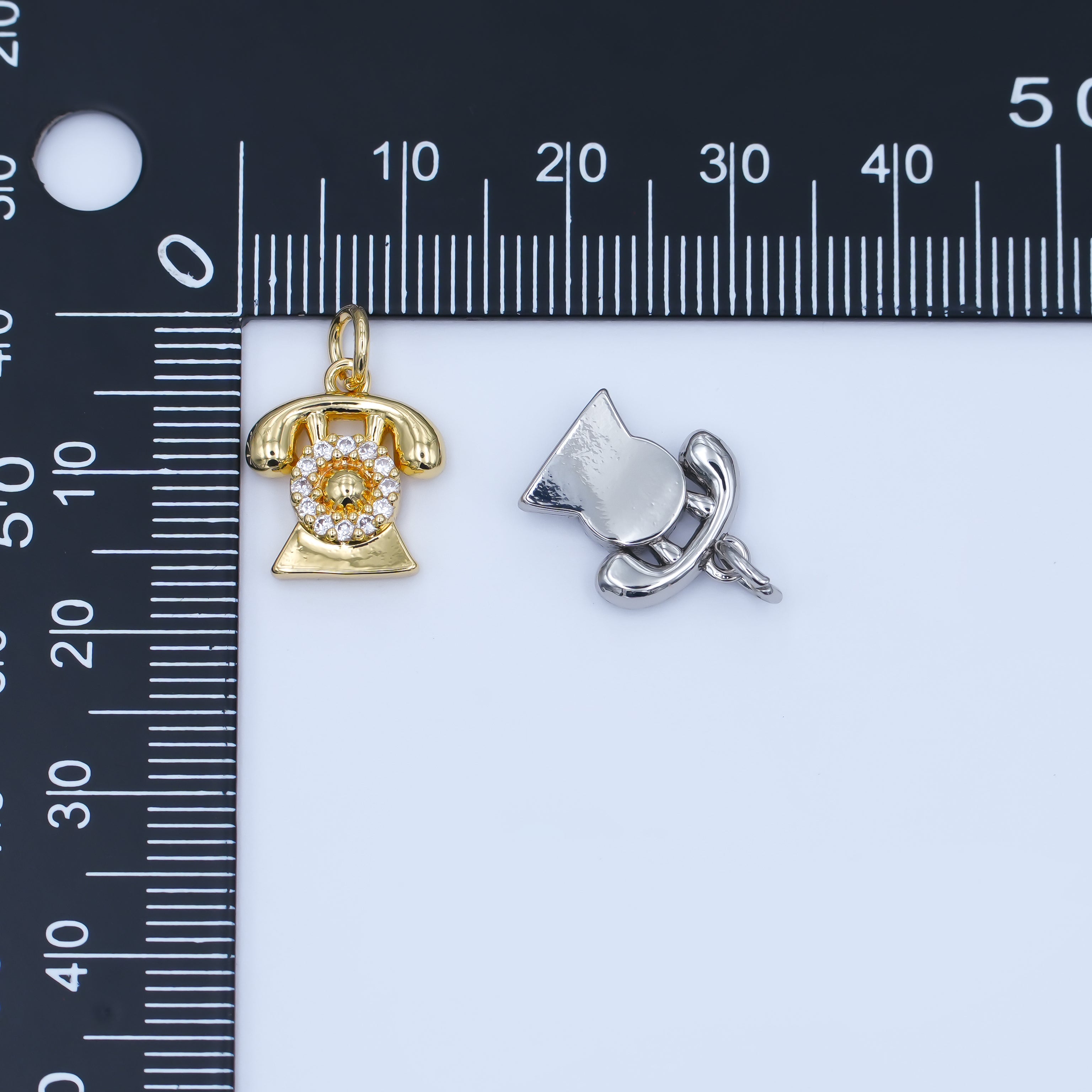 24K Gold Filled 14mm Micro Paved CZ Old Vintage Telephone Charm | N971