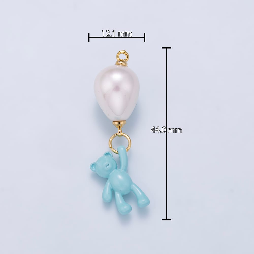 16K Gold Filled 44mm Blue Enamel Bear Baroque Freshwater Pearl Drop Charm | Charms-02598