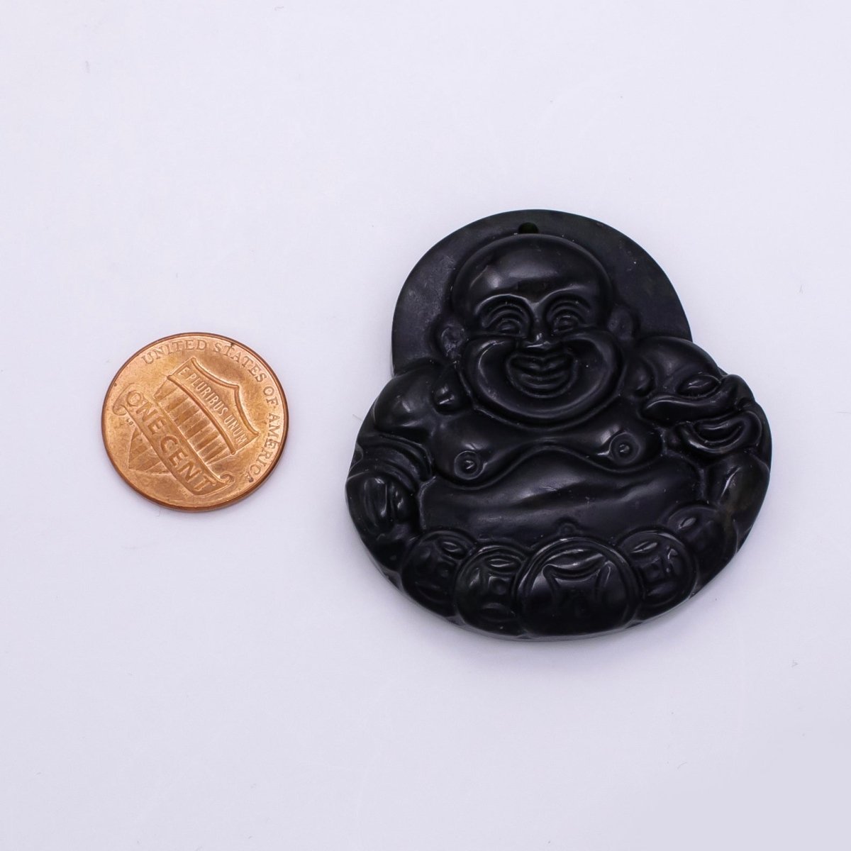 45mm Black Onyx Natural Gemstone Buddha Religious | AH357 - DLUXCA