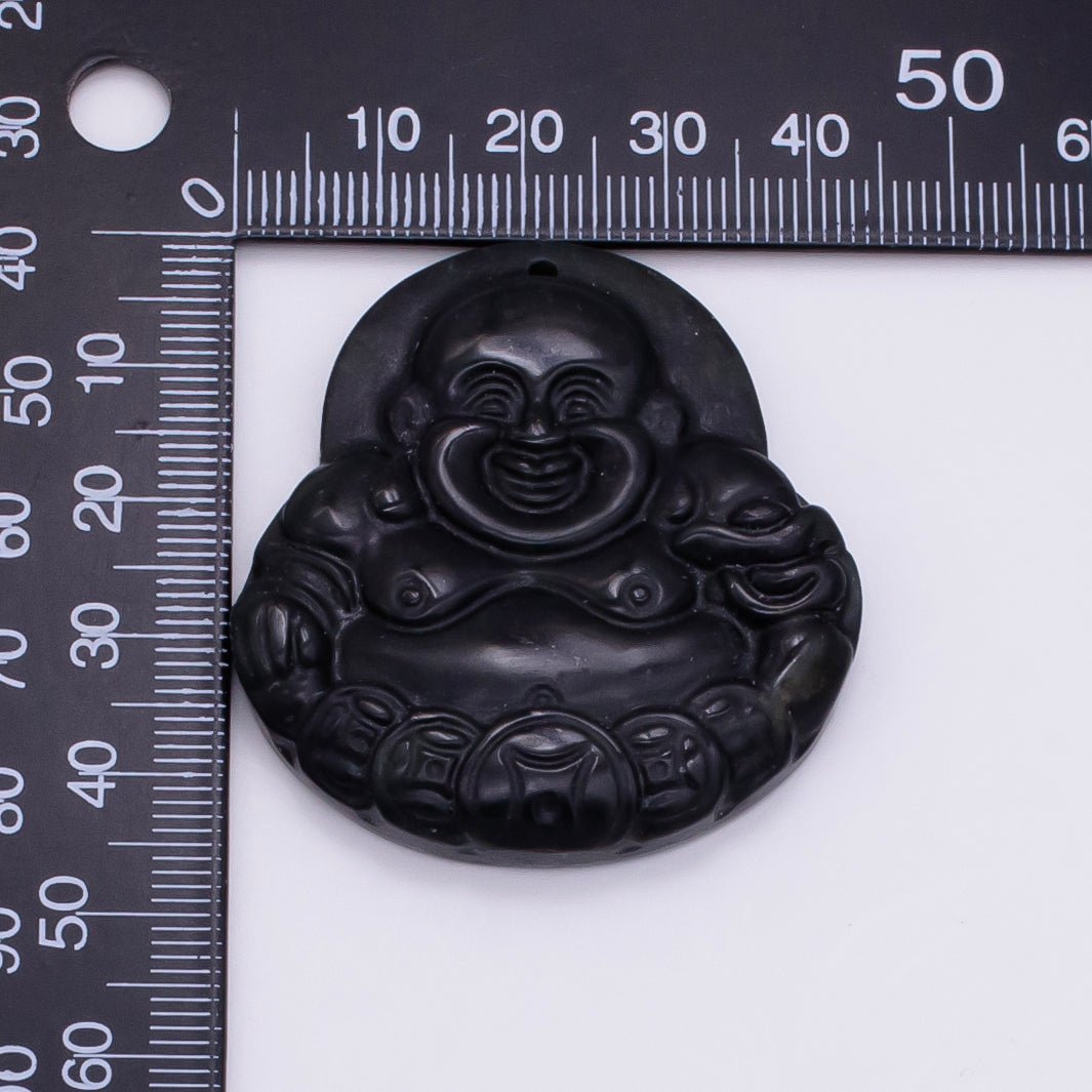 45mm Black Onyx Natural Gemstone Buddha Religious | AH357 - DLUXCA