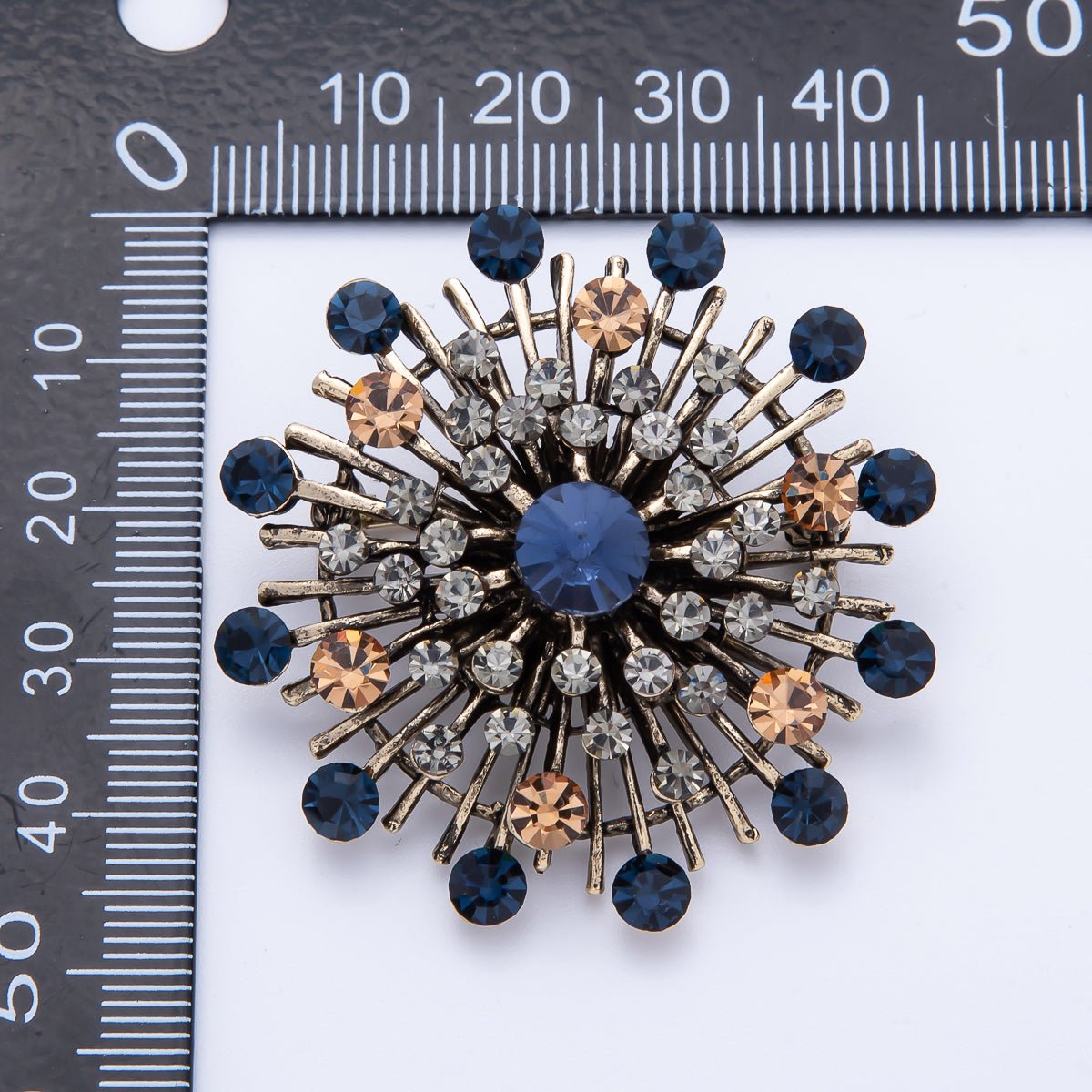 45mm Blue, Black Vintage Antique Sunburst Celestial Brooch Pin | BH025 BH026 - DLUXCA