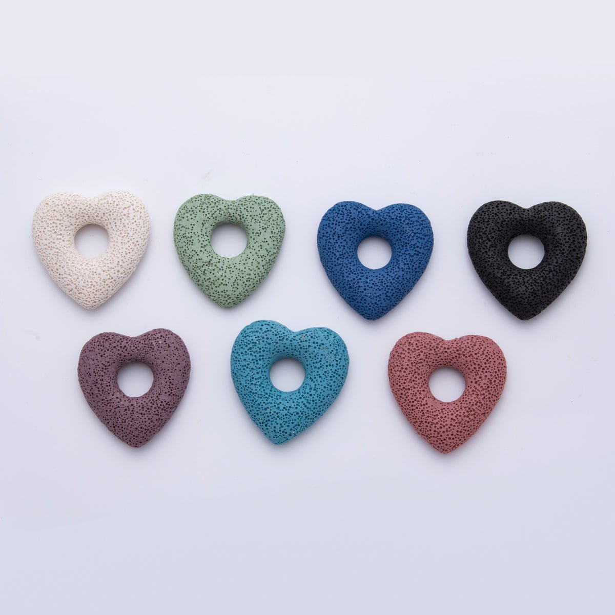 53mm Black, Blue, Green Textured Lava Stone Heart Lovely Finding | Z1470 ~ Z1473 - DLUXCA