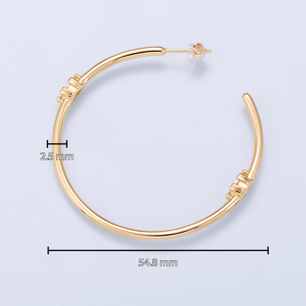 16K Gold Filled 55mm Clear CZ Marquise C-Shaped Hoop Earrings | Earrings-01266