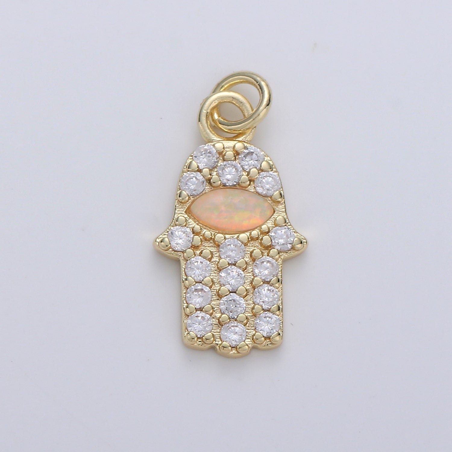 Dainty 14k Gold Filled Hamsa Hand Charm, Opal Hamsa Charm for Necklace Earring Bracelet Micro Pave Hand Charm Supply D-172