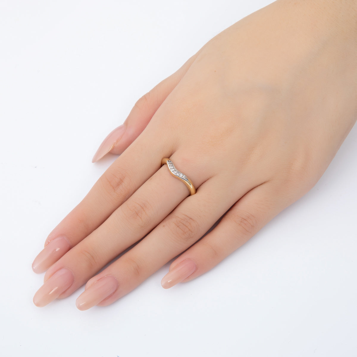 Minimalist Two Toned Gold Filled Micro Paved CZ Gradient Chevron Ring Adjustable | O138