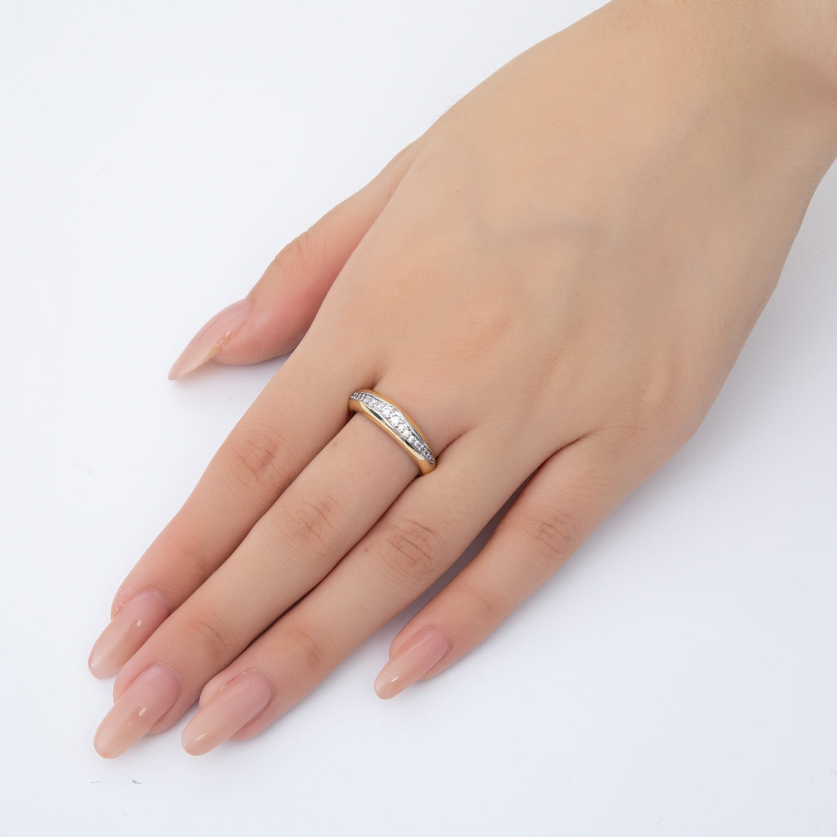18K Gold Filled Mixed Metal Micro Paved CZ Dainty CZ Thin Band Adjustable Ring | O140