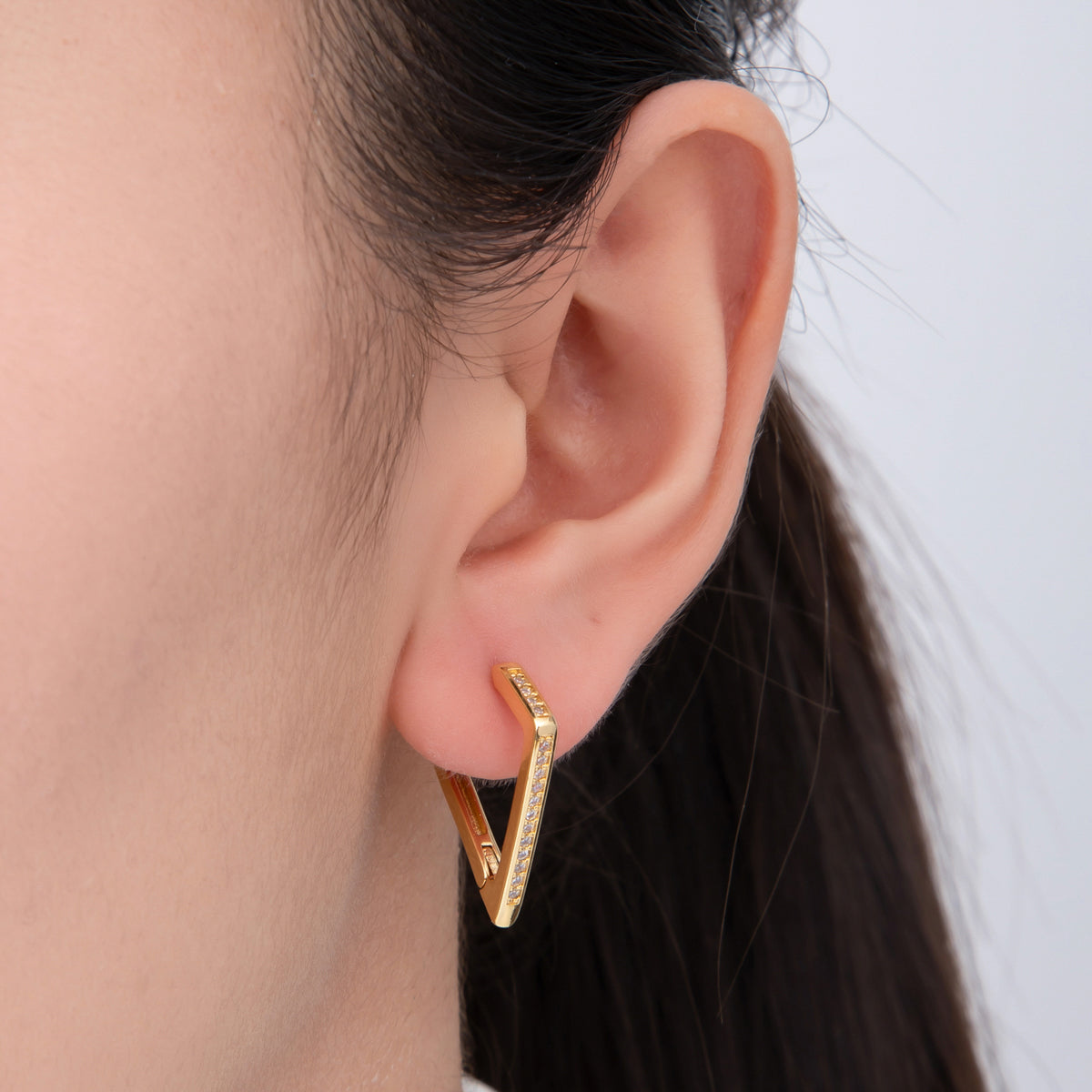 18K Gold Filled Micro Paved CZ Diamond-Shaped Geometrical Lever Back Hoops Earrings | AJ222