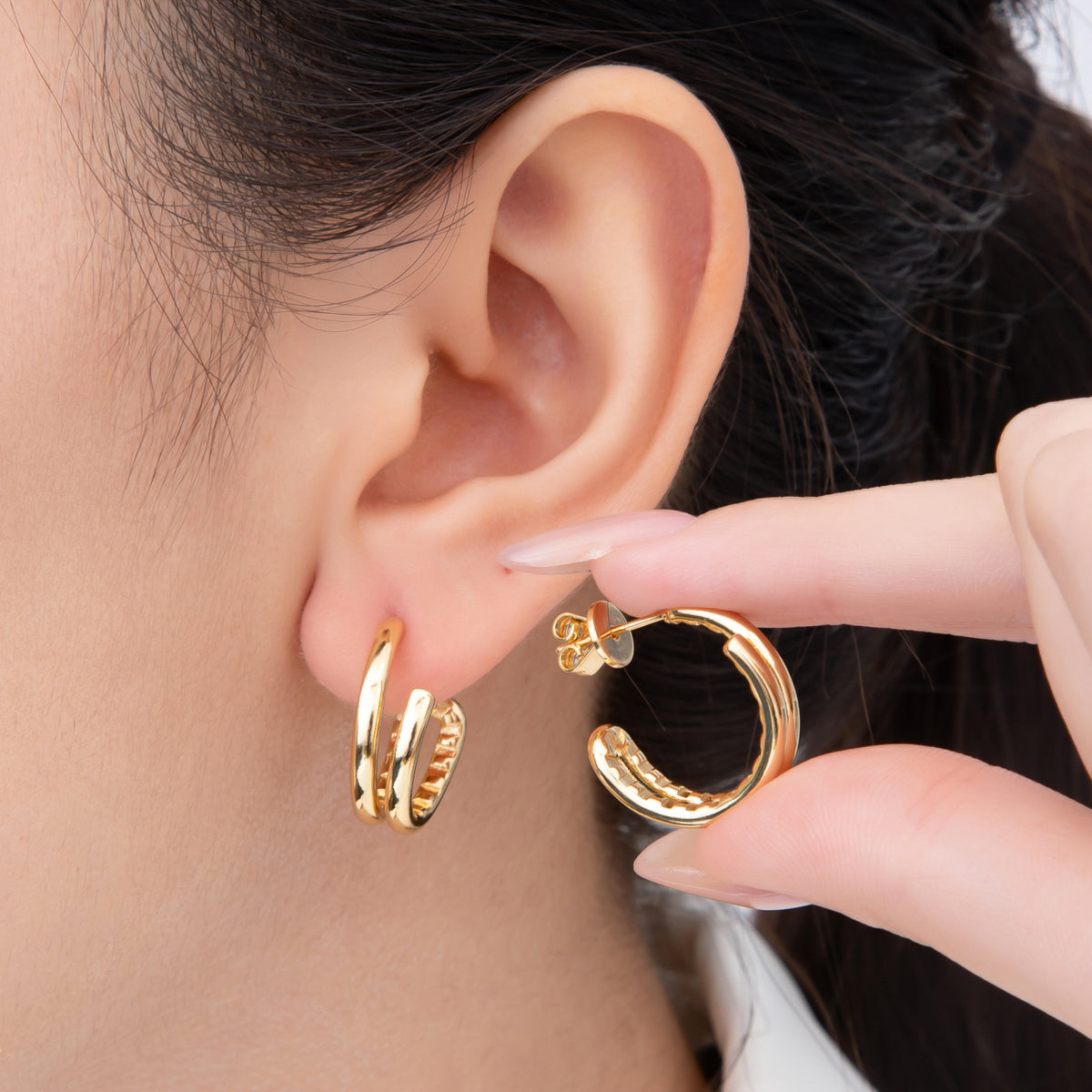 18K Gold Filled Minimalist Double Loop Hoops Earrings in Gold & Silver | AJ209 AJ210