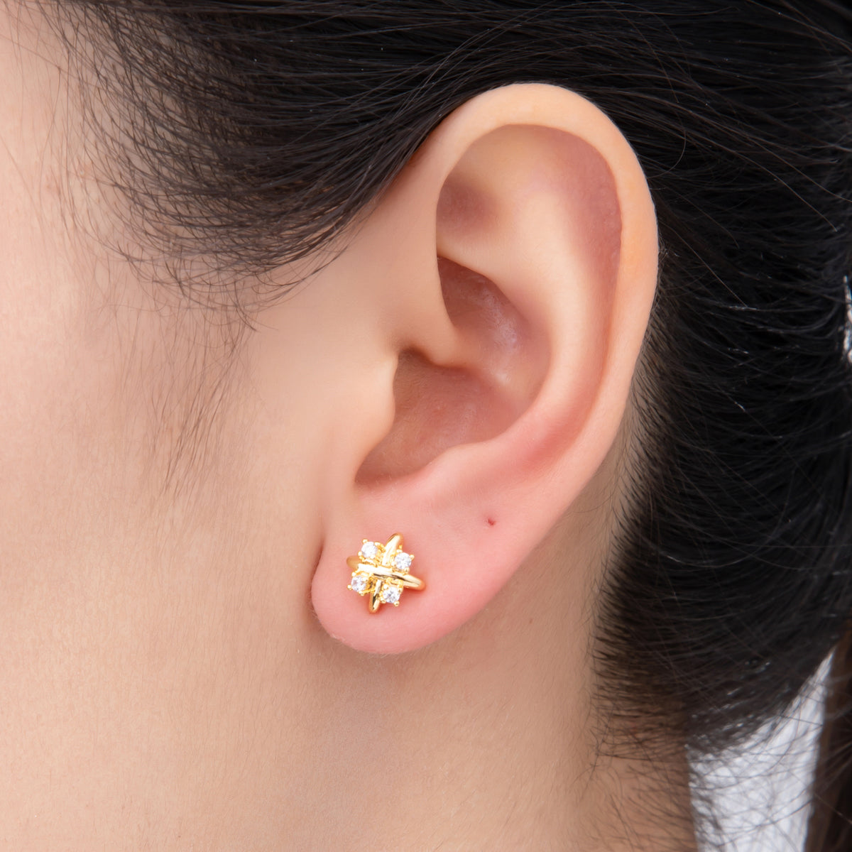 18K Gold Filled Clear Round CZ Flower Snowflakes Studs Earrings | AJ-179