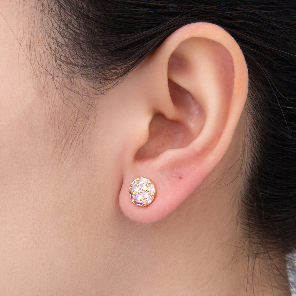 18K Gold Filled Purple & Pink CZ in Micro Paved & Baguette Cut Icy Petal Flower Studs Earrings | AJ204 AJ206