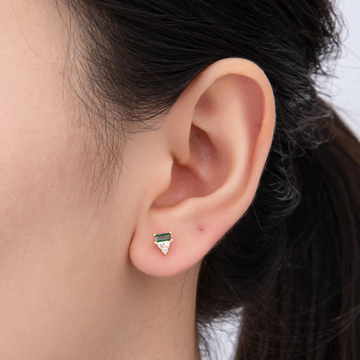 18K Gold Filled Green & Blue Baguette CZ Geometrical Stud Earrings | AJ214 AJ215