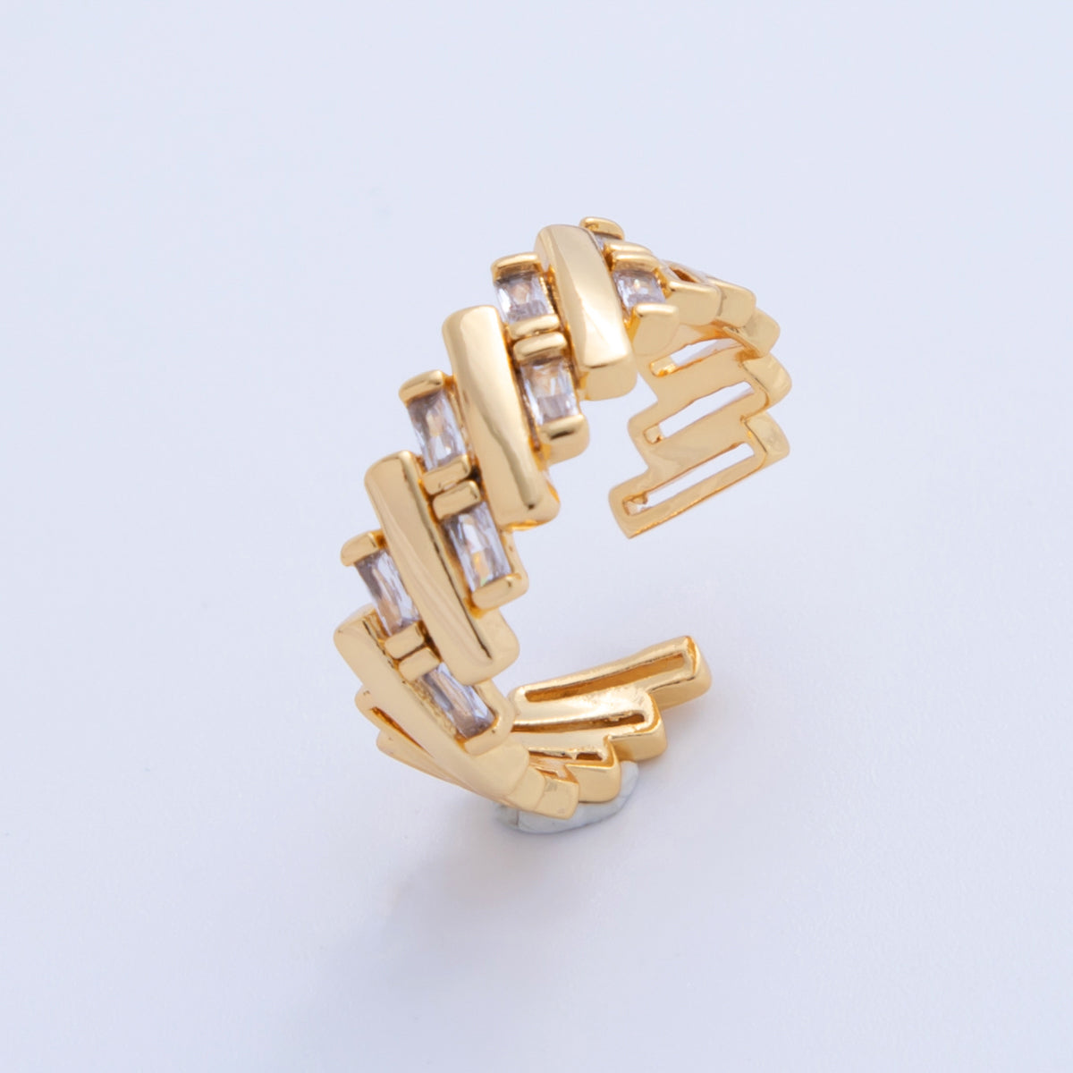 18K Gold Filled Baguette CZ Quilted Woven Ring | O1938