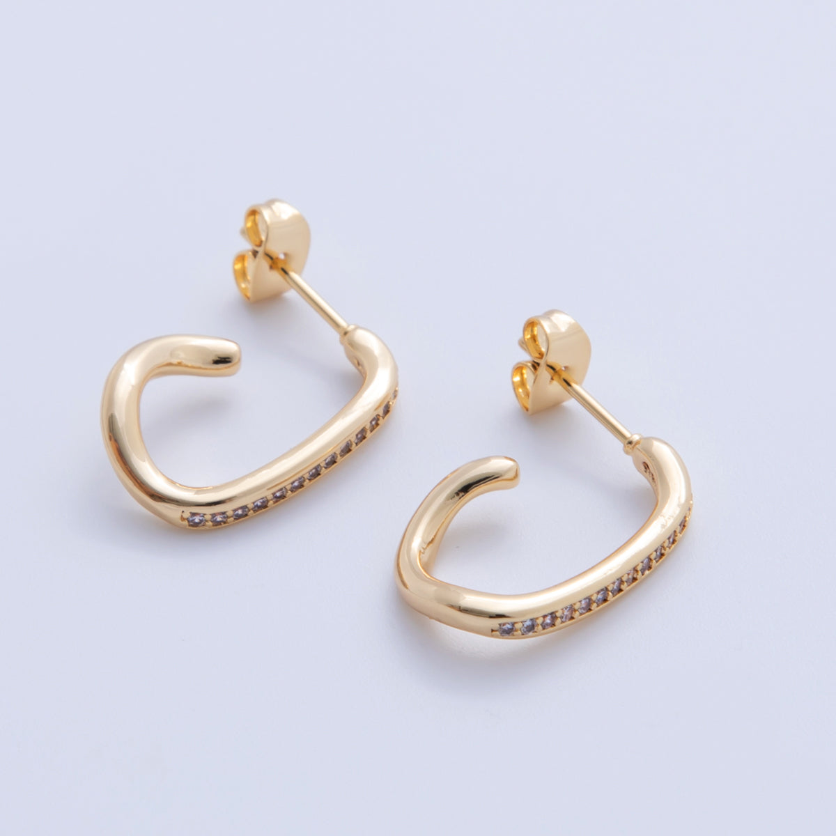 18K Gold Filled Micro Paved CZ C-Shaped Hoop Earrings | AI380