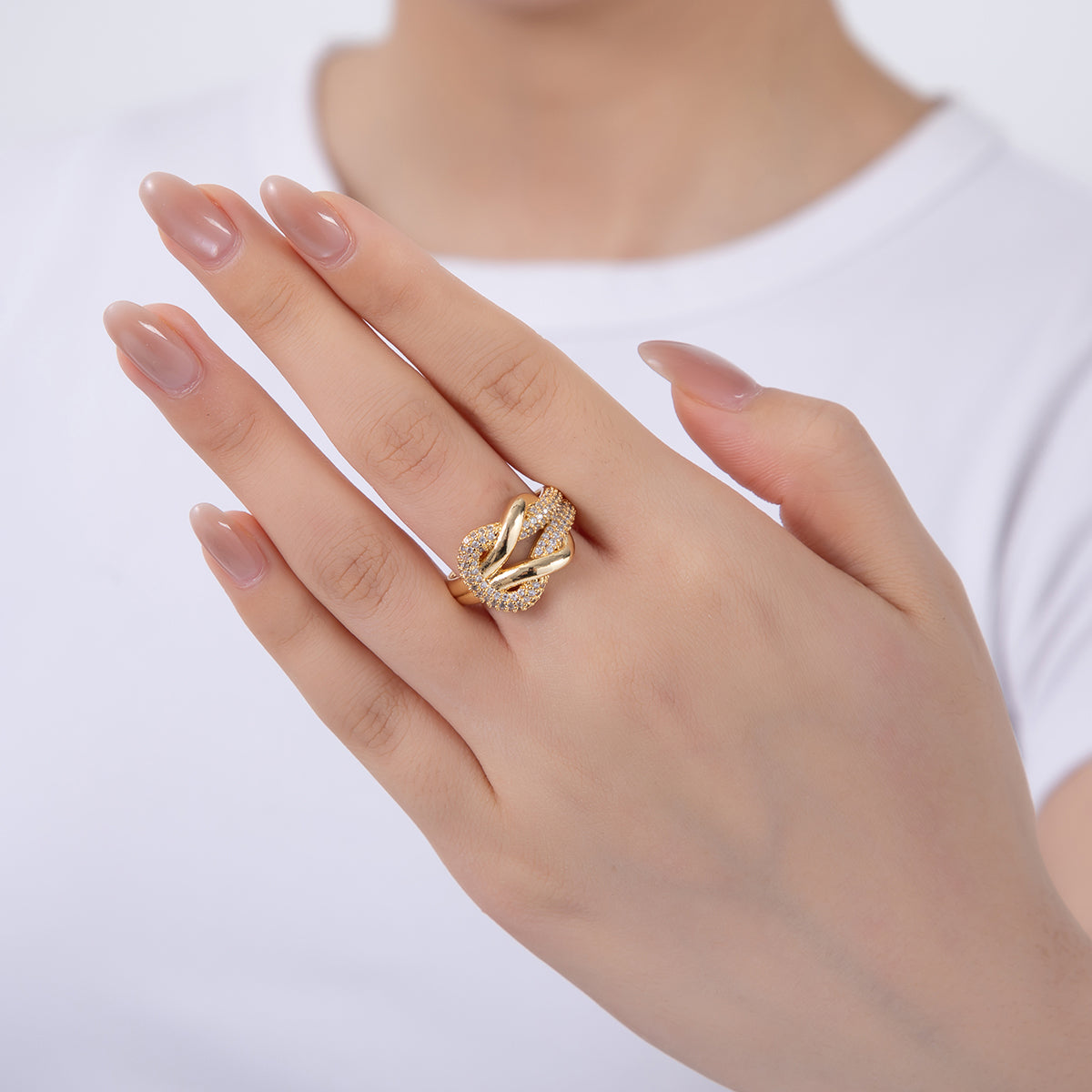18K Gold Filled Micro Paved CZ Knot Band Ring | O1924
