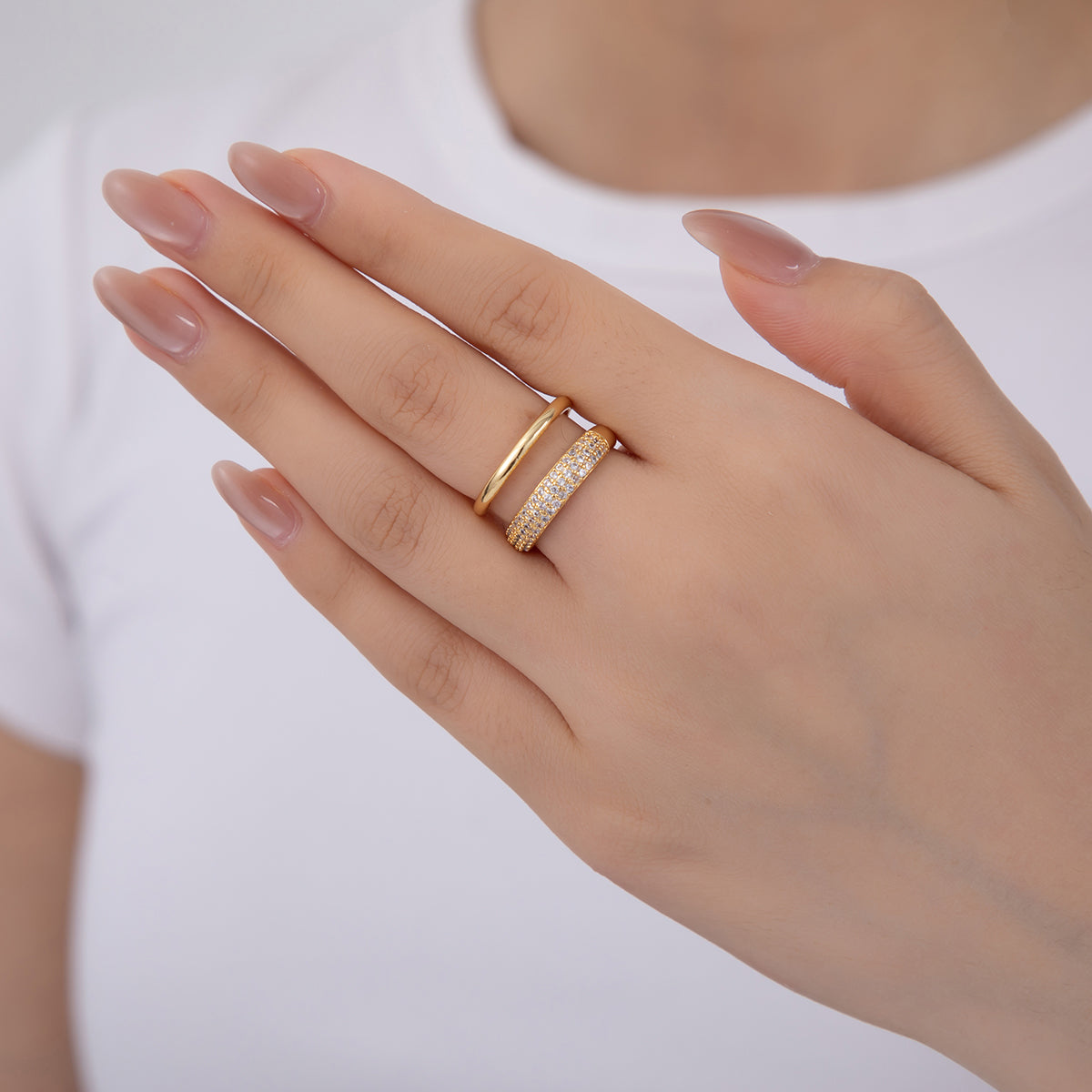 18K Gold Filled Micro Paved Double Band Ring | O2021