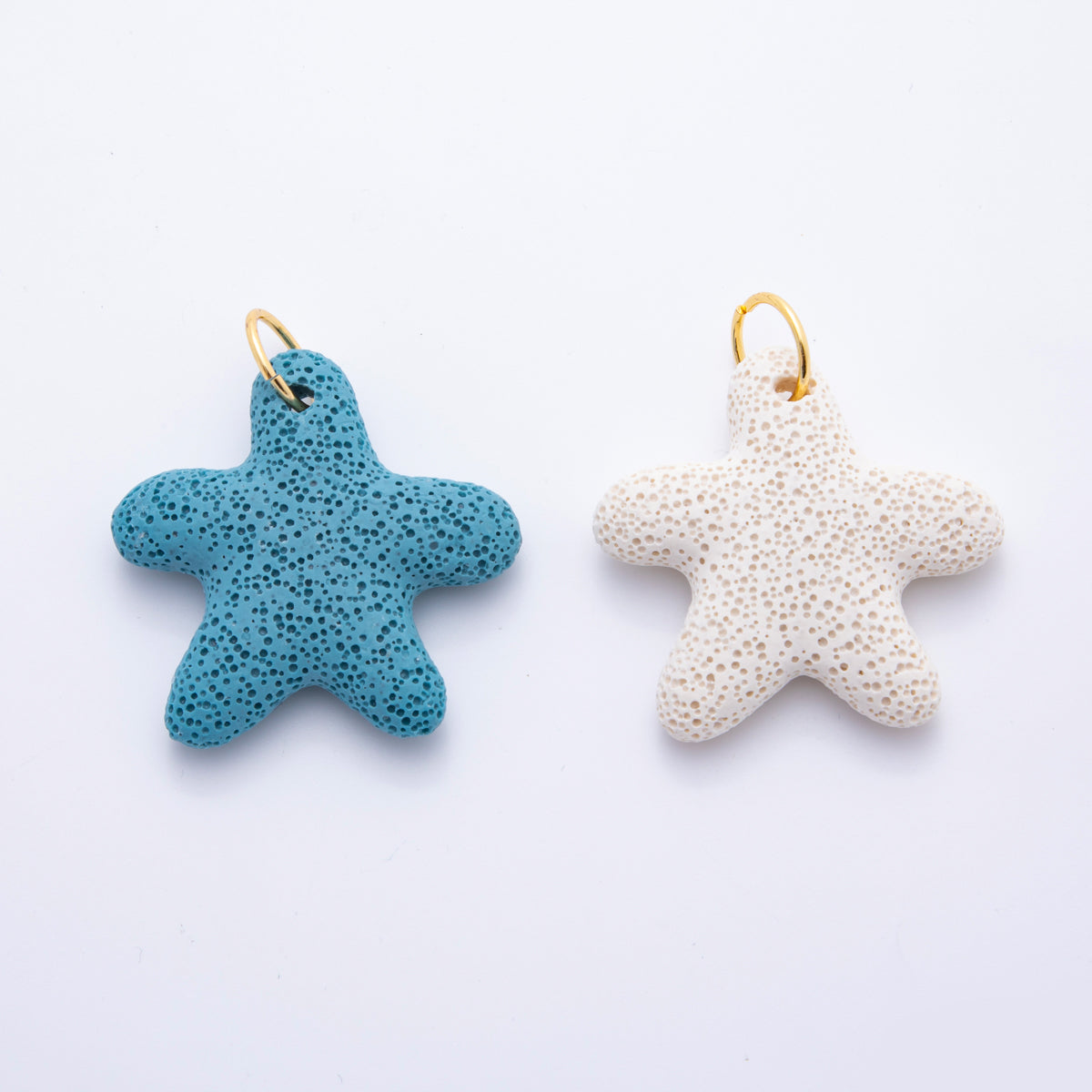 18K Gold Filled 62mm Blue & White Lava Stone Under the Sea Starfish Animal Charm | C722