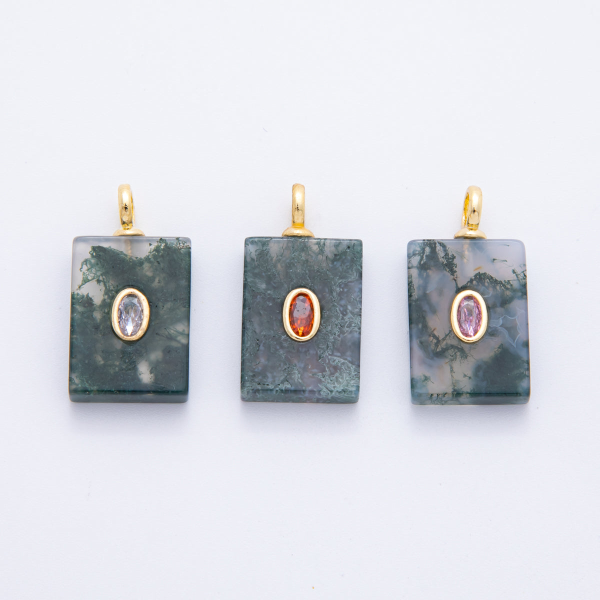 18K Gold Filled 24.5mm Natural Aquatic Agate Pendant Rectangle Tag Gemstone Charm Bracelet Necklace Component | N839