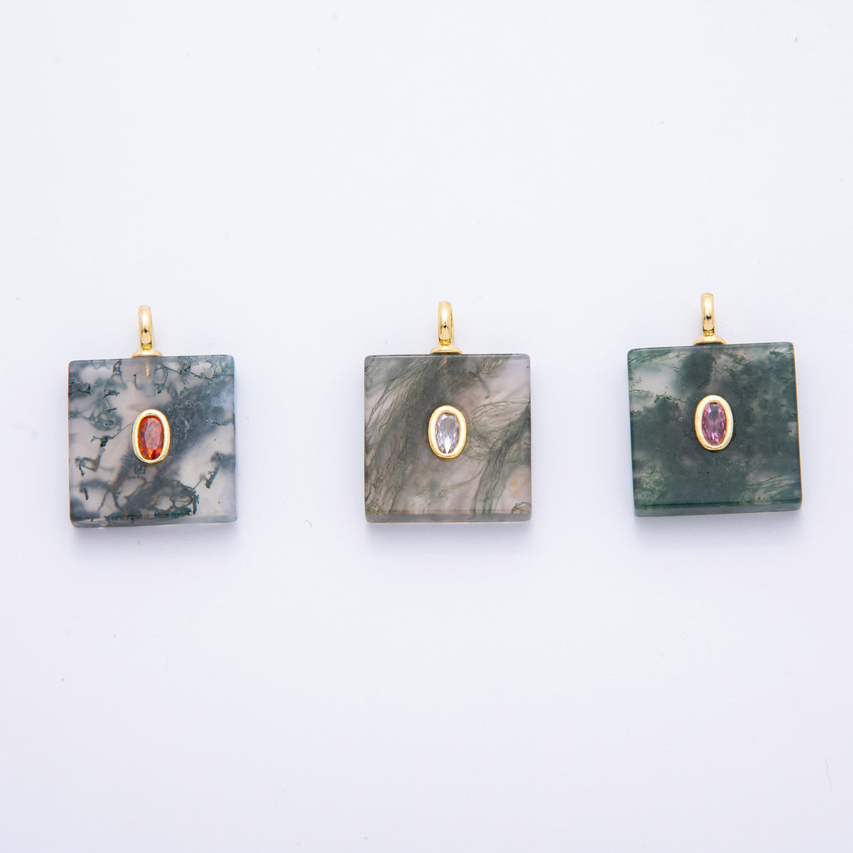 18K Gold Filled 24.6x17.9 mm Natural Aquatic Agate Pendant Square Tag Gemstone Charm Bracelet Necklace Component | N880