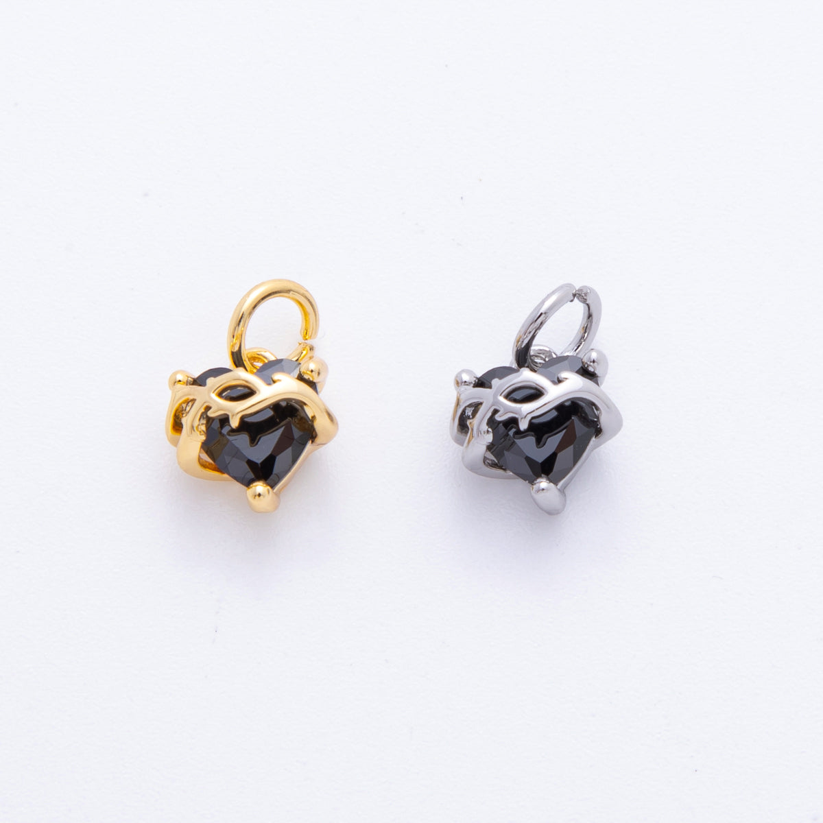 18K Gold Filled 12mm Black Heart-Shaped CZ Twisted in Vine Charm in Gold & Silver | C707