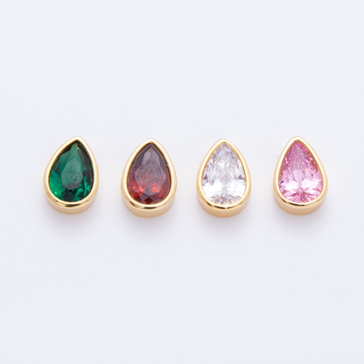 18K Gold Filled Clear, Red, Green, Pink CZ Teardrop Bezel Bead | AF1032