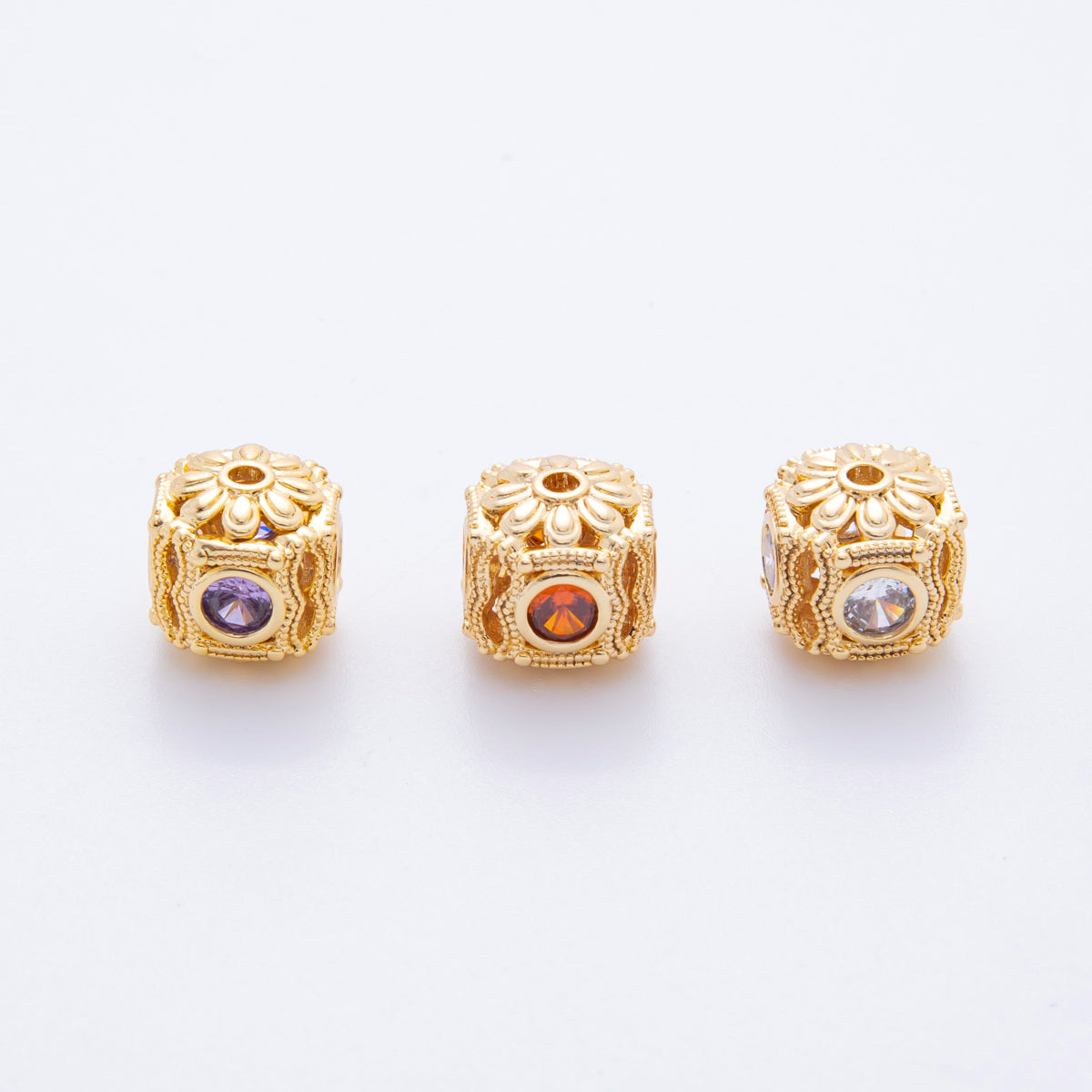 18K Gold Filled Clear, Red, Purple CZ Dotted Flower Bead Spacer | AF1052 AF1053