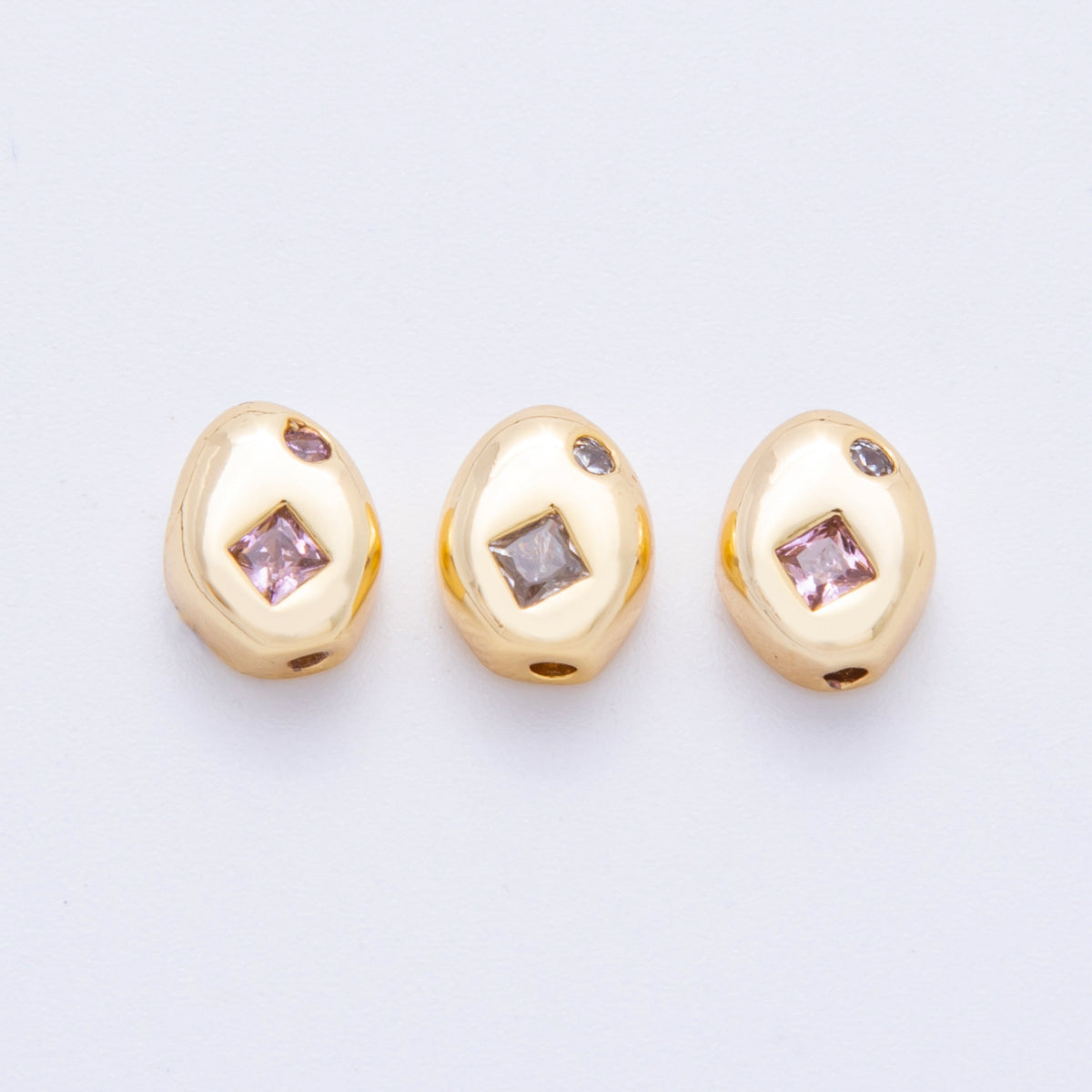 18K Gold Filled Clear, Pink Rhombus CZ Geometric Oval Bead | AF1022 AF1023
