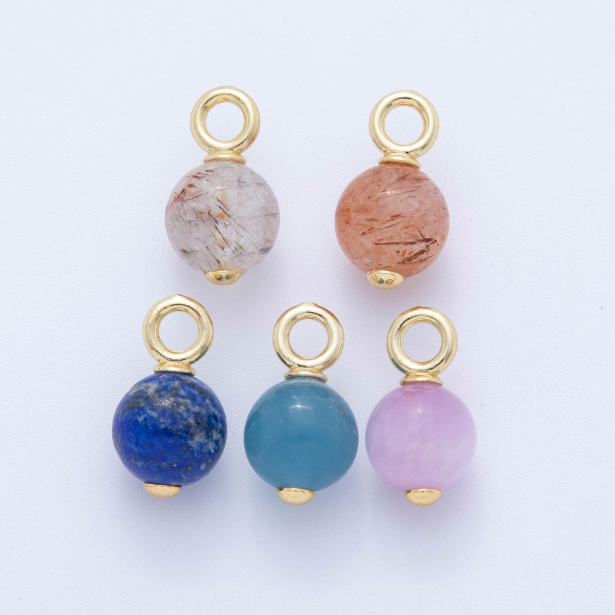 18K Gold Filled Round Gemstone Drop Pendant | AF376 - AF380