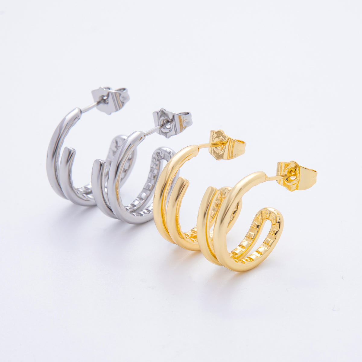 18K Gold Filled Minimalist Double Loop Hoops Earrings in Gold & Silver | AJ209 AJ210