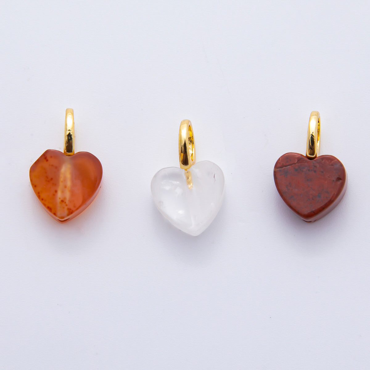 18K Gold Filled 16mm Quartz, Ruffle, & Carnelian Gemstone Dainty Heart-Shaped Charm | E433 E449