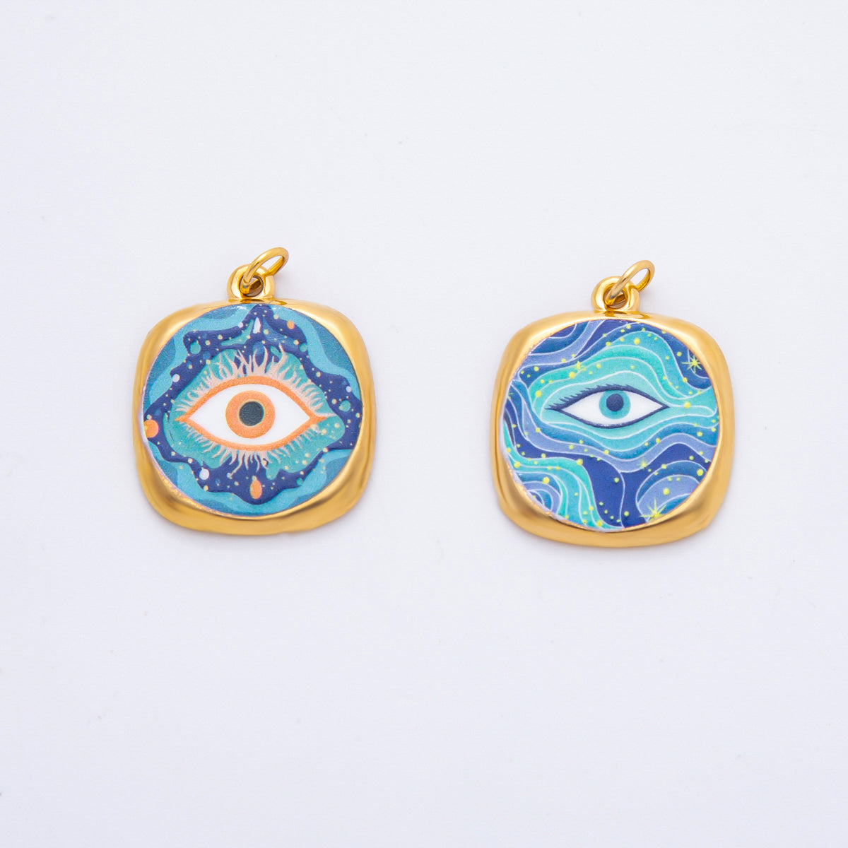 Gold Stainless Steel 26mm Enamel Aurora Style Evil Eye Charm | J664 J674
