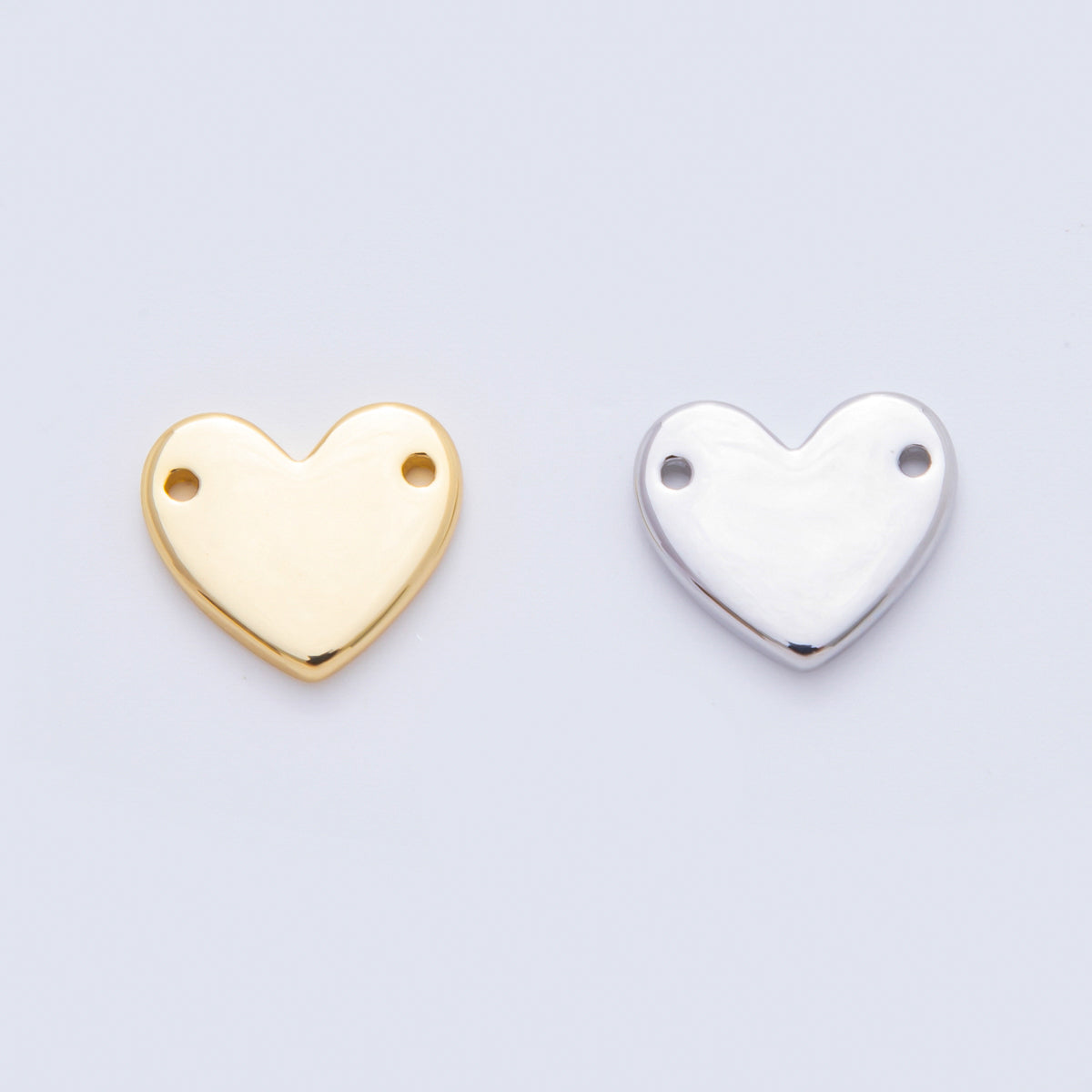 18K Gold Filled 13mm Flat Heart with Double Holes Connector in Gold & Silver | Y160