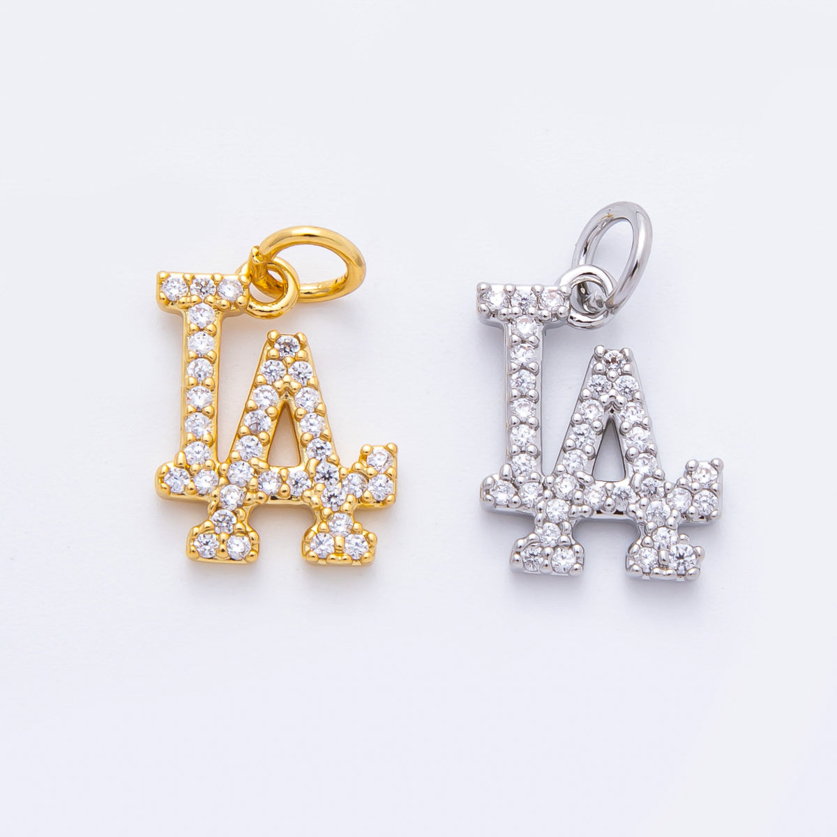 18K Gold Filled Micro Paved CZ "Los Angeles" Charm in Gold & Silver | E932