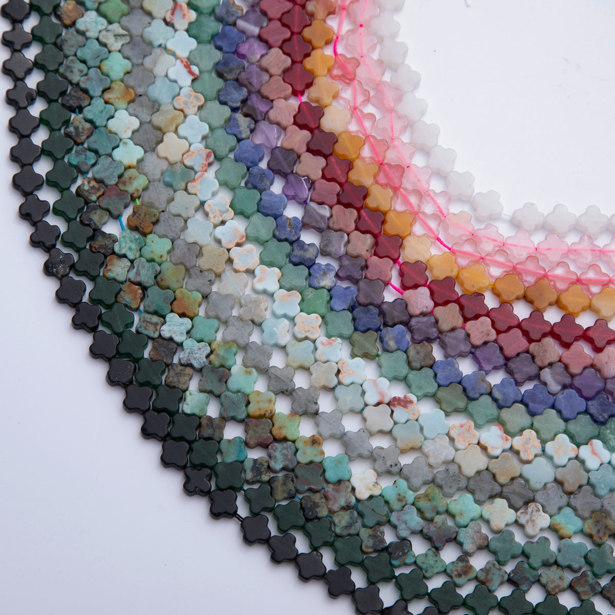 8mm Natural Gemstone Quatrefoil Bead Strand Finding | WA-3187 ~ WA-3204