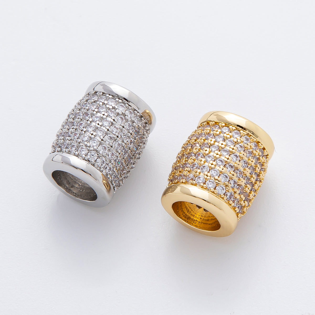 18K Gold Filled 16mm Micro Paved CZ Big Barrel Tube Slider Bead Spacer in Gold & Silver | AF-A1066