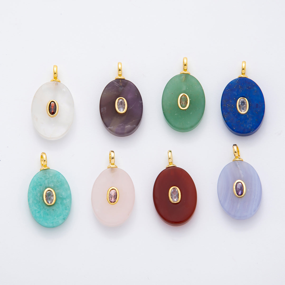 18K Gold Filled 26mm Natural Stone Pendant Oval Gemstone Charm Bracelet Necklace Component | N720