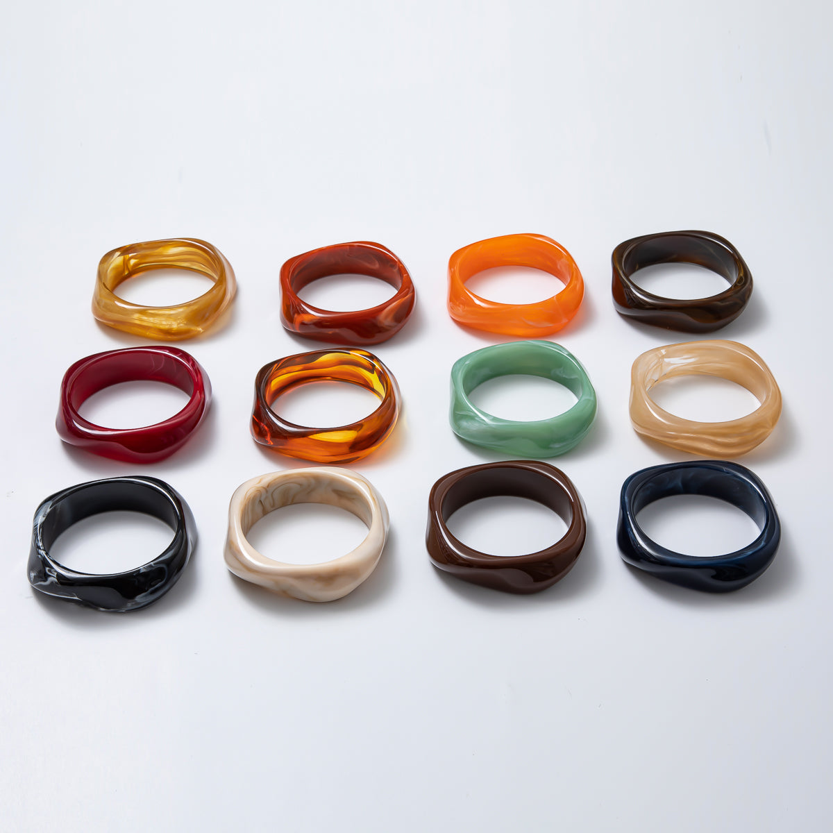 Blue, Green, Brown Solid Resin Acrylic Wide Bangle Geometric Bracelet | WA-3423 ~ WA-3427