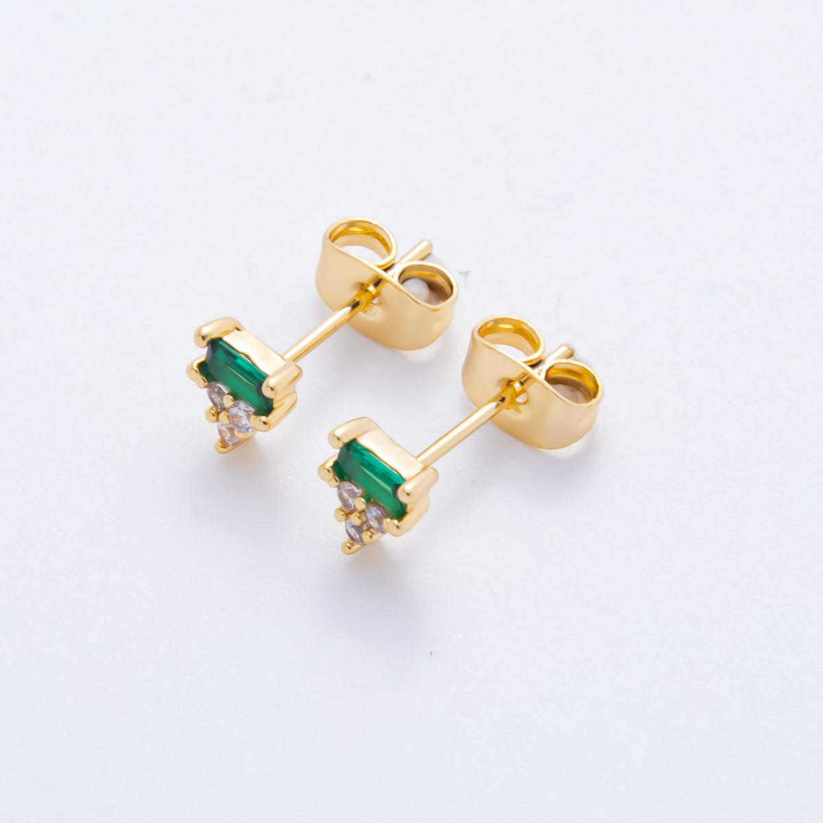 18K Gold Filled Green & Blue Baguette CZ Geometrical Stud Earrings | AJ214 AJ215