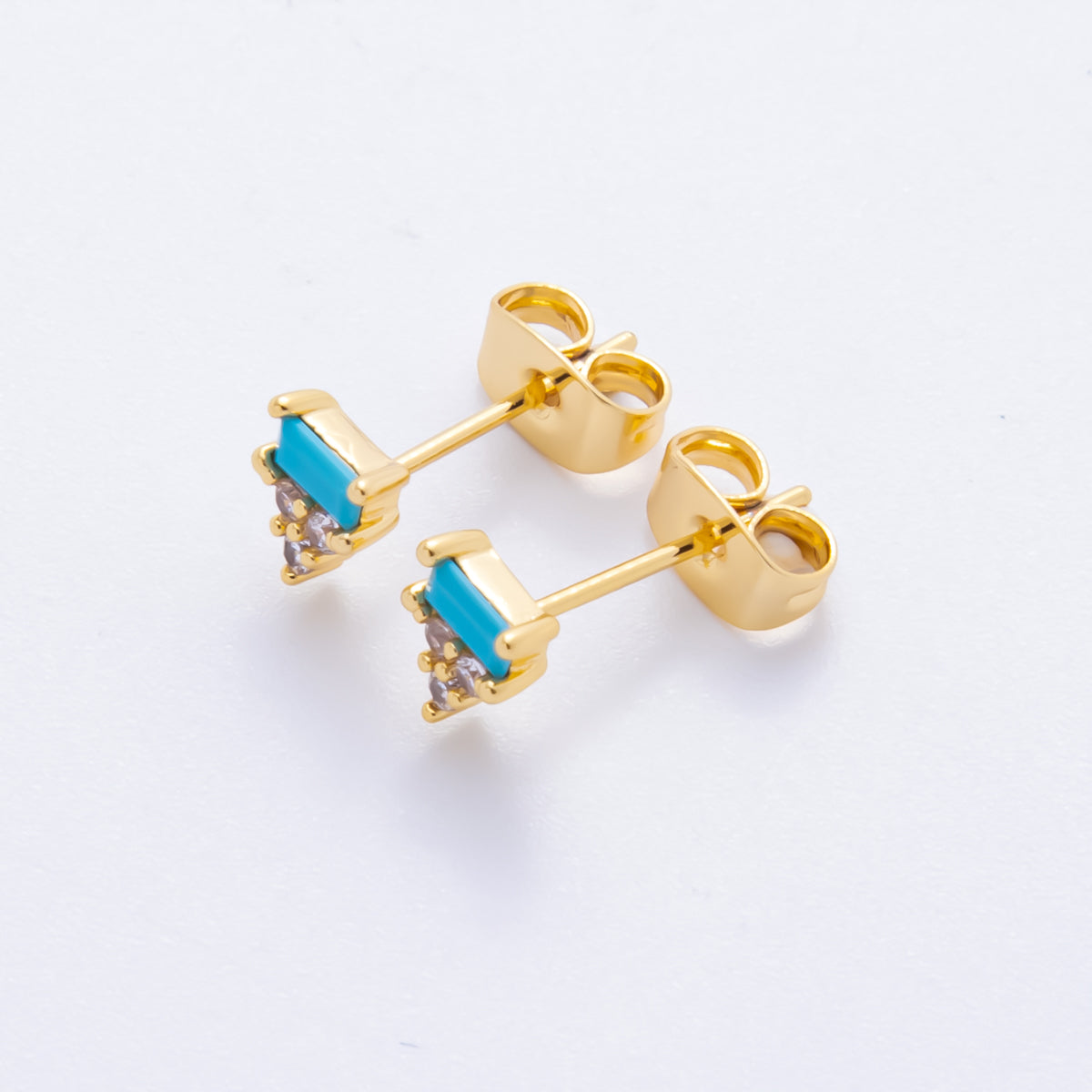 18K Gold Filled Green & Blue Baguette CZ Geometrical Stud Earrings | AJ214 AJ215