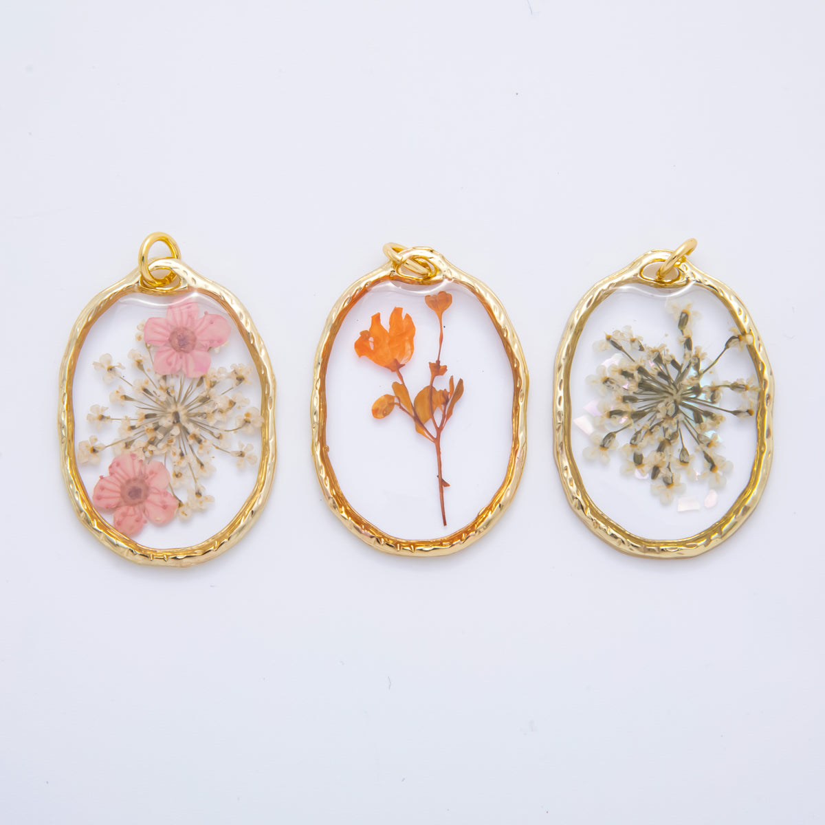 18K Gold Filled 31mm Oval Resin of Wildflower Charm | AH846 - AH848