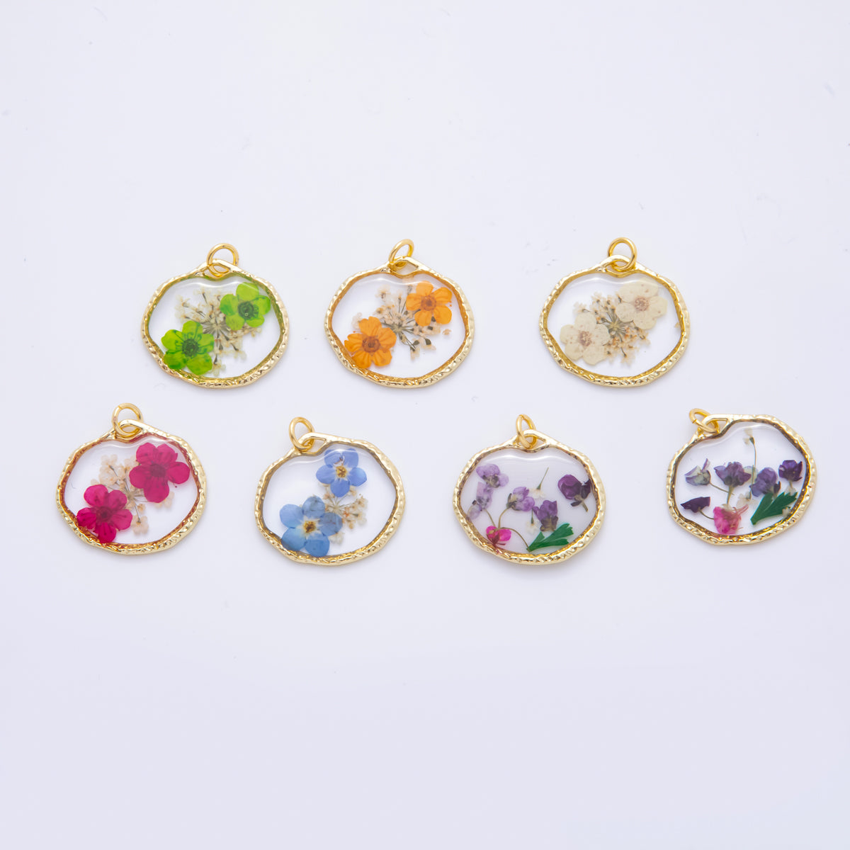 18K Gold Filled 23mm Resin Flower Halo Medallion Charm | AH866 - AH870