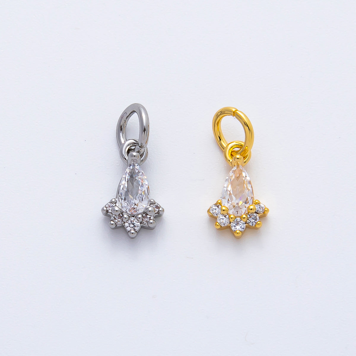 18K Gold Filled 13mm Teardrop Cluster Clear CZ Mini Charm in Gold & Silver | AF1365